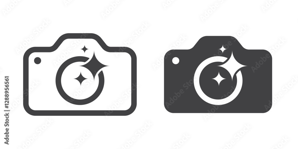 Aufkleber Generate AI image icon. Camera with generative symbol, Line and outline. Generate and edit by AI. Artificial intelligence icon element for app and web. Vector illustration.