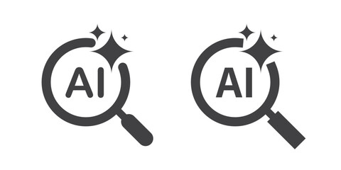 AI search and analysis icon. Magnifying glass with generate symbol. Artificial intelligence technology concept. Icon element for application and web. Vector illustration. Magnifier or loupe sign.