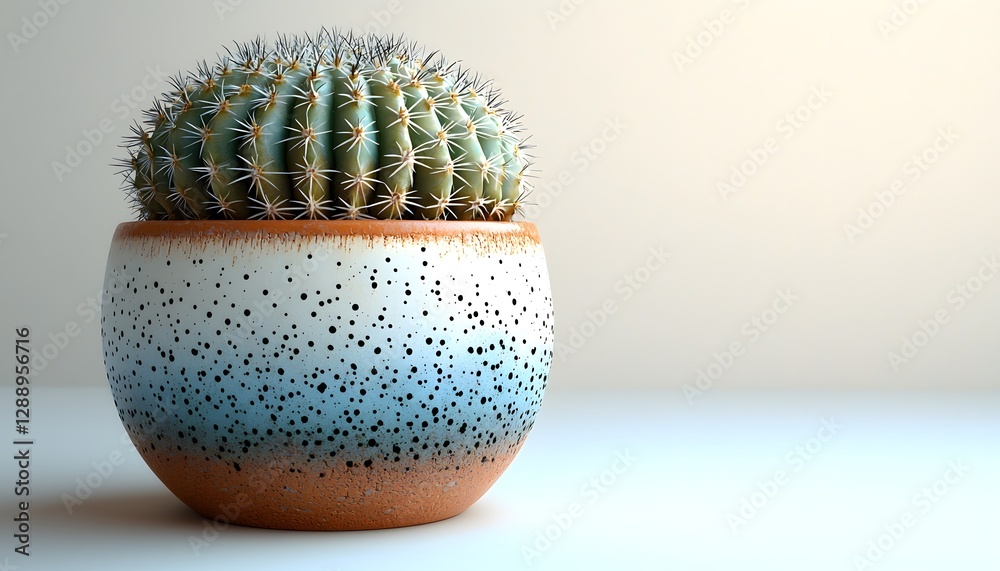Poster beautiful cactus in a decorative pot with gradient colors and texture