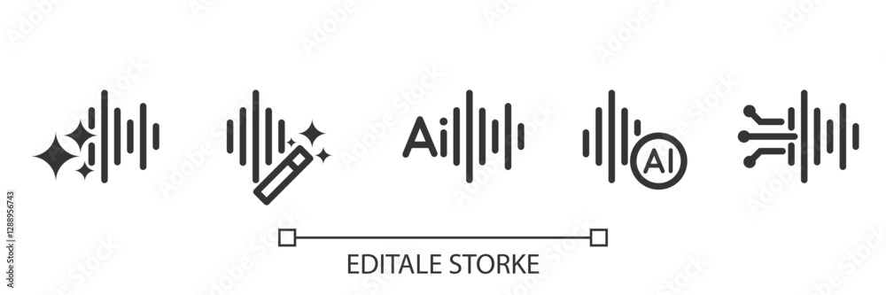 Aufkleber Set of AI Voice Generator icons. Sound wave with generate symbol. Creating music and voice by AI. Artificial intelligence icon element for app and web. Vector illustration. Editable stroke.