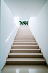Fototapeta premium Light-filled stairway leads upward, showcasing modern design and