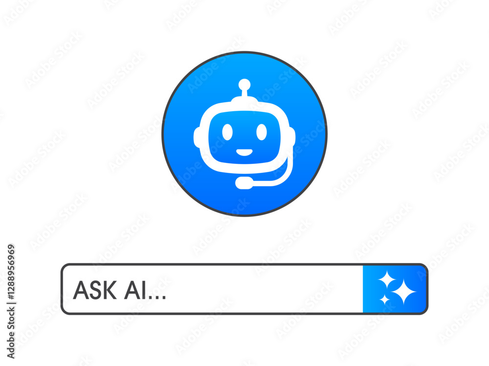 Aufkleber Concept of Artificial intelligence. Chatbot and AI Assistant. Search engine bar and Robot. Input prompt as commands for search and analysis by AI. Vector illustration.