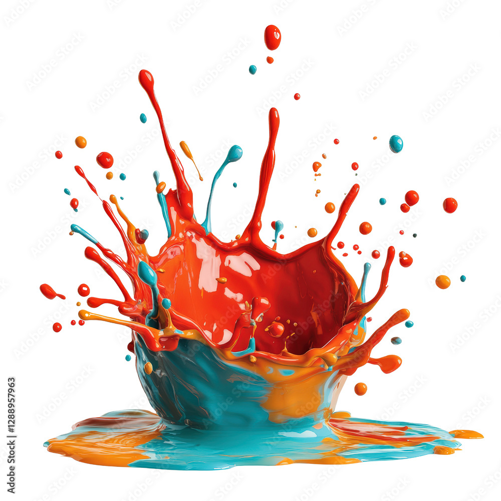 Poster colorful splash of paint on a white background creating an abstract artistic design and texture isol
