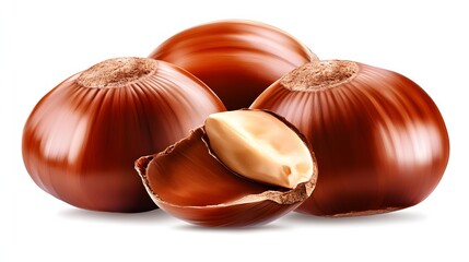 Decadent Chocolate Coated Hazelnuts with Exposed Creamy Filling on White Background