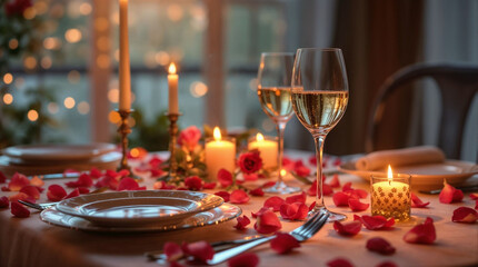 Romantic dinner date with candlelit table enjoying gourmet dishes, cozy atmosphere