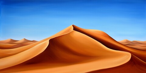 A serene desert landscape featuring rolling sand dunes under a clear blue sky, capturing the beauty and tranquility of arid environments.