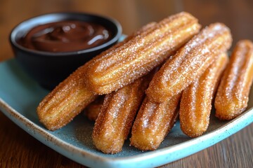 Delicious deep-fried golden churros with cinnamon food festival gourmet dessert culinary delight close-up sweet treats
