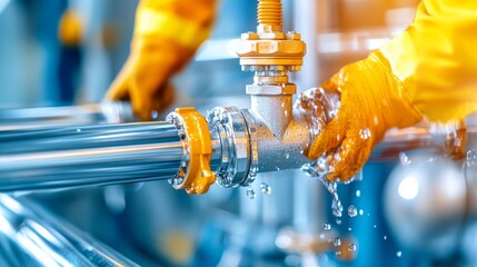 Instalación de tuberías de agua por fontaneros en un ambiente industrial durante el día