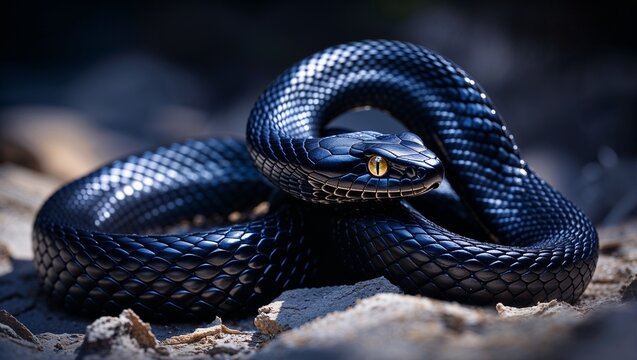 Majestic Black Snake: A Stunning Close-Up of a Glossy Serpent in the Wild