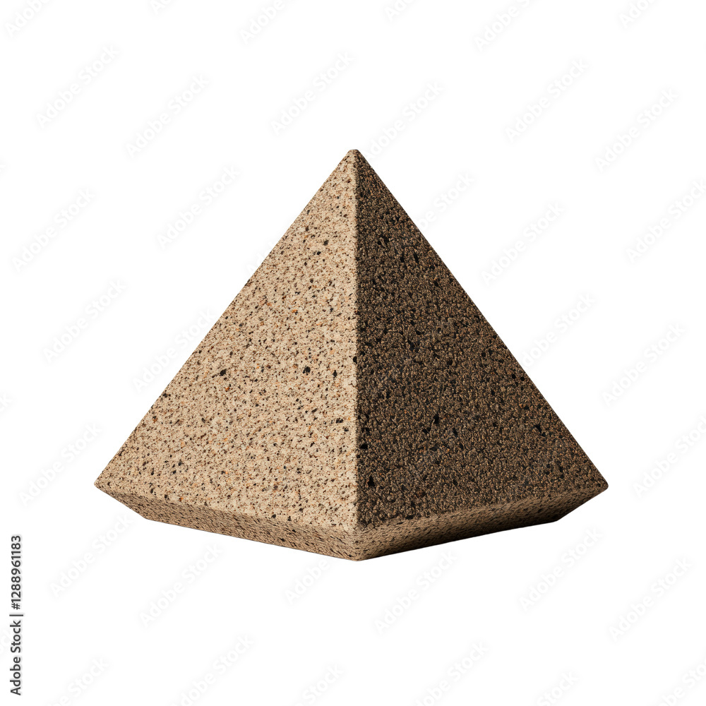 Poster pyramid silhouette against a black background with a unique abstract design element in the center is
