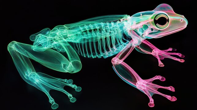 Vibrant X-Ray of a Frog's Skeletal System Anatomy in Neon Hues