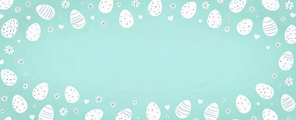 Playful Easter-themed background with turquoise tone and hand-drawn designs