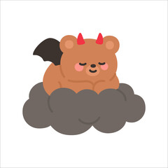 Naughty Devil Bear Sitting on a Dark Cloud with a Mischievous Expression