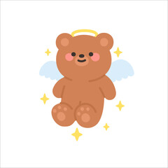 Adorable Angel Bear Floating Gracefully with a Golden Halo and Sparkling Stars