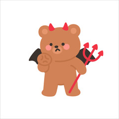 Angry Devil Bear Holding a Red Trident and Clenching a Fist in Determination