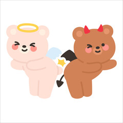 Angel Bear and Devil Bear Bumping Butts Playfully with Smiles