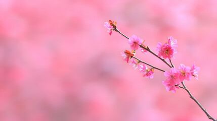 Obraz premium Pink Cherry Blossoms on Branch Soft Focus Background
