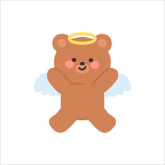 Cute Angel Bear with Hands on Cheeks in Delightful Pose