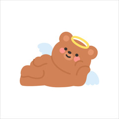 Relaxing Angel Bear Lying on the Ground with Hand on Cheek