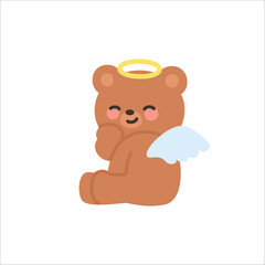 Playful Angel Bear Sitting with Chin on Hand and Cheeky Smile