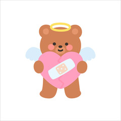 Angel Bear Holding Mended Broken Heart with Bandage