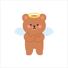 Cute Angel Bear Standing with Arms Crossed