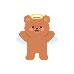Cheerful Angel Bear Standing with Open Arms in a Friendly Welcome