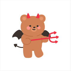 Devil Bear Holding a Trident with a Cheerful Smile