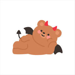 Devil Bear Lying Down Relaxed with a Playful Smile
