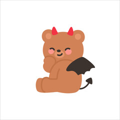 Playful Devil Bear Sitting with Chin on Hand and Cheeky Smile