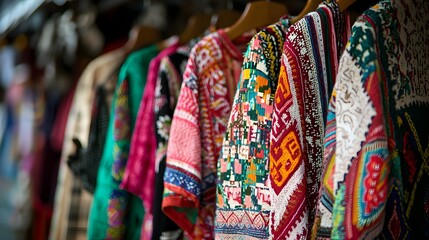 Colorful Handcrafted Textiles on Display in a Boutique with Intricate Patterns and Designs