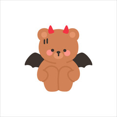 Devil Bear Sitting with Knees Hugged and a Distressed Expression