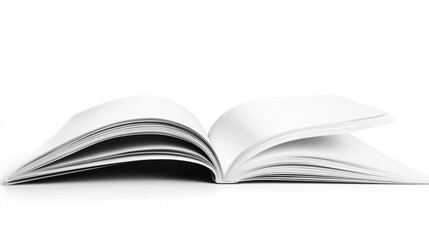 Fototapeta premium Open magazine with rolled white pages, transparent background.