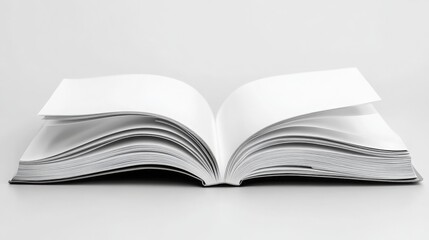 Fototapeta premium Open magazine with rolled white pages, transparent background.