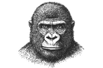 Black sketch hand-drawn gorilla, vintage animal art, trendy wildlife illustration, retro wall decor, nature drawing, wild art, wildlife sketch, jungle-inspired decor.