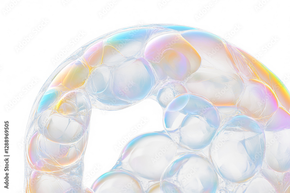Poster abstract iridescent soap bubbles cluster.