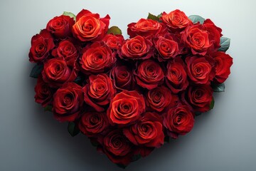 Stunning red roses arranged in a heart pattern for bouquet advertising