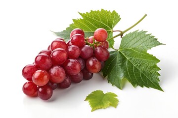 Fototapeta premium Red Grapes with Leaves on White Background – Fresh and Juicy Fruit