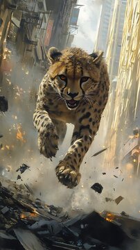 Cheetah city rampage destruction poster
