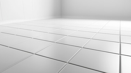 Fototapeta premium Pristine white tile floor and wall background, a modern design template for various applications