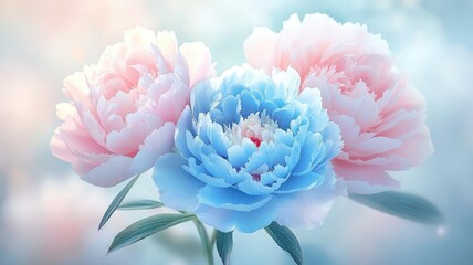 Romantic Pastel Spring Background. Pastel peonies in soft focus background