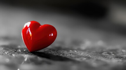 Obraz premium Shiny red heart on a textured dark surface, symbolizing love and passion
