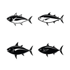 4 icon set on tuna fish silhouette  
