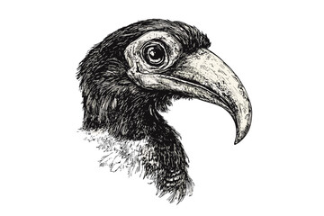 Vintage art illustration, black sketch effect, antique style, wildlife, hand-drawn hornbill, vector, aquatic animal, rodent, print design, nature art, wildlife decor