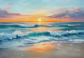 Coastal sunset seascape painting