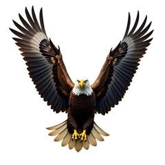 Obraz premium Majestic bald eagle soaring with extended wings. Hyperrealistic digital painting isolated on transparent background. Powerful symbol of freedom, strength and dominance for patriotic and business...