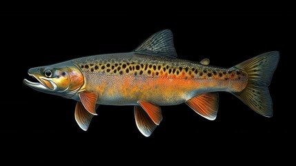 Brook Trout. Adult Fish in Freshwater Aquarium with Aquatic Plants