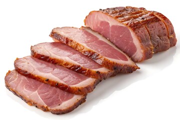 Smoked Loin Slices on White Background – Tender and Flavorful Meat
