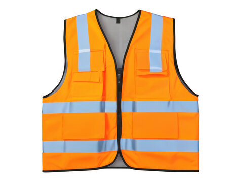 Chaleco de seguridad para obra, color naranja, con bandas reflectantes. PNG.