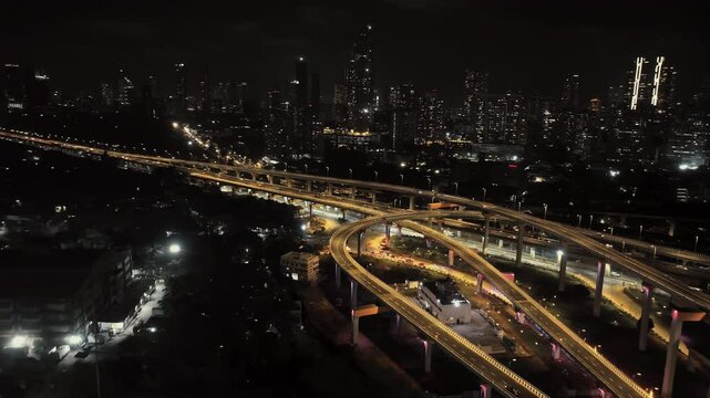 India's Longest Sea Bridge 'Trans-Harbour Sea Link. Nhava Sheva-Sewri sea bridge or Atal Setu in Mumbai, Maharashtra, India. A city at night.